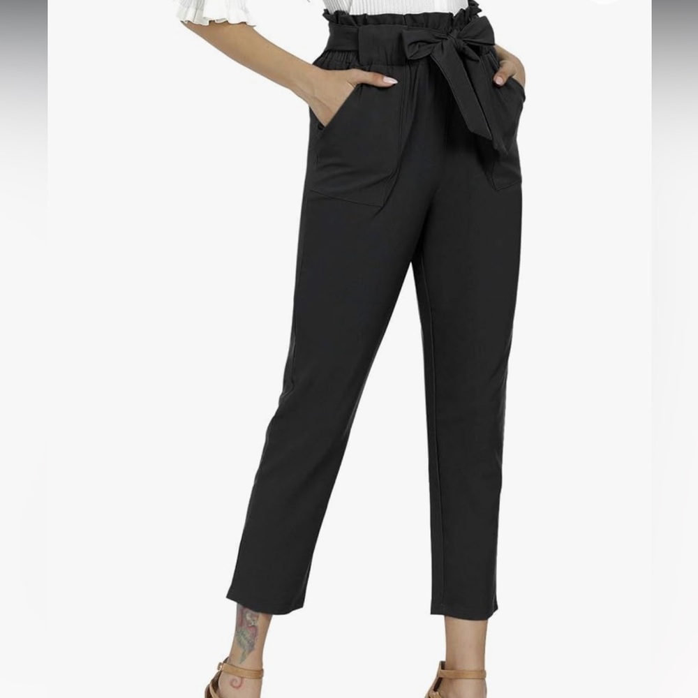 Freeprance Women's Pants Casual Trouser Paper Bag Pants - Size Large
